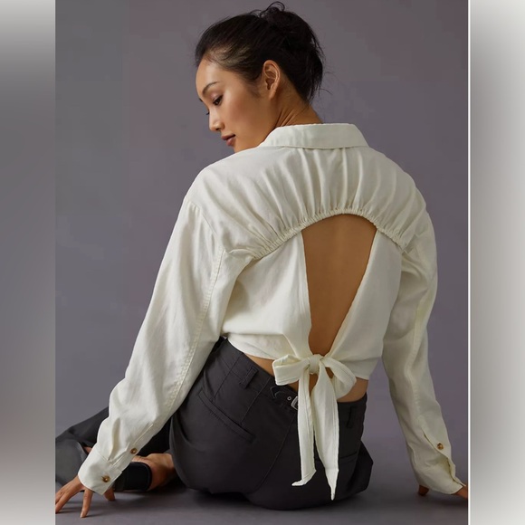 Anthropologie Tops - Anthropologie Pilcro Size XL Tie-Back Shrunken Shirt Ivory